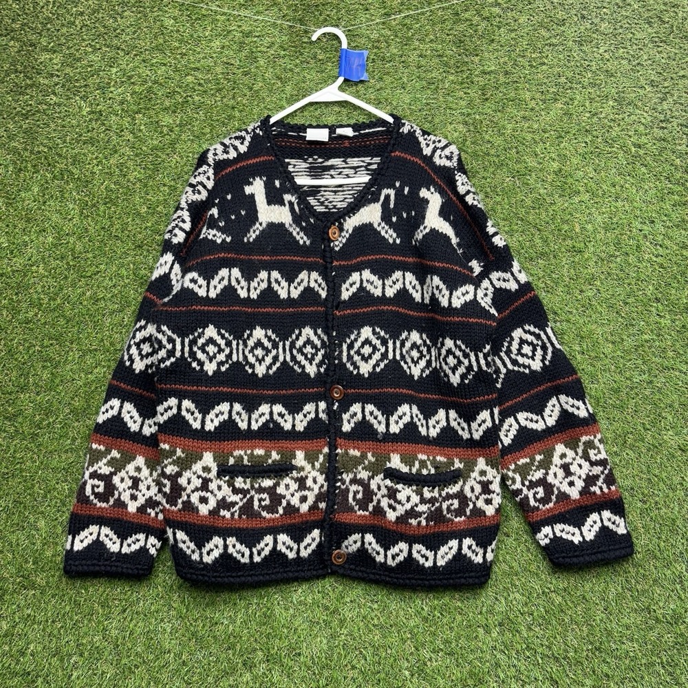 111 State Wool Sweater Mens Medium Grandpa Cardigan Zip Up Aztek AOP 90s Vintage
